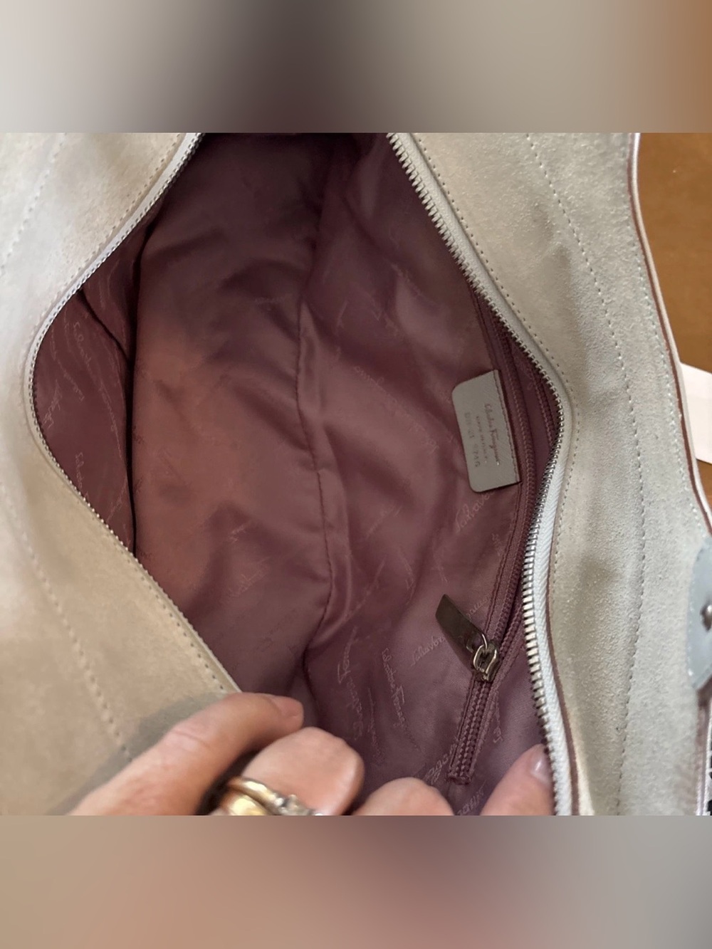 Salvatore Ferragamo Gancini Baguette Light Blue Suede & Saffiano Leather  RARE - Picture 7 of 15